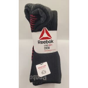 5-Pack Reebok Mens Performance Training Crew Socks Black /w Red Gray Size 6-12.5